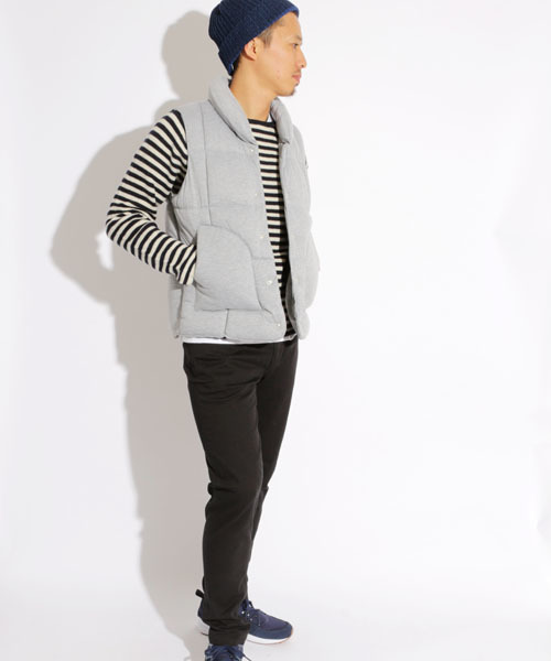 Denime（ドゥニーム）の「天竺起毛中綿ベスト（ダウンベスト・メンズ・グレー/ネイビー/オートミール/ブラック・MEDIUM/X-LARGE/LARGE）」の17枚目の写真