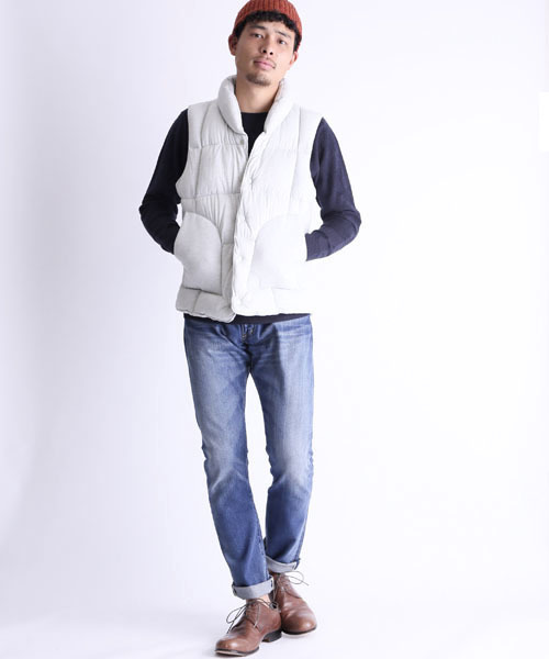 Denime（ドゥニーム）の「天竺起毛中綿ベスト（ダウンベスト・メンズ・グレー/ネイビー/オートミール/ブラック・MEDIUM/X-LARGE/LARGE）」の6枚目の写真