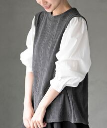 モールケーブルジャガード異素材切替プルオーバー
