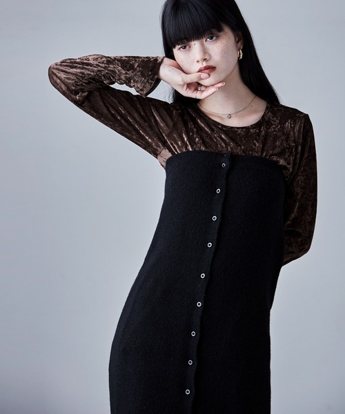 etoll.（エトル）の「アルパカタッチ2wayニットビスチェ＆スカート（ワンピース・レディース・モカ/グレー/ブラック・FREE）」の4枚目の写真