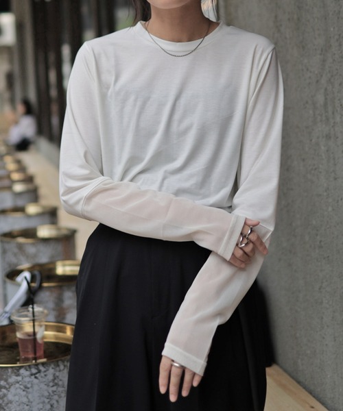 Marient(マリエント)の「シアー切替TEE(Tシャツ/カットソー・レディース・アイボリー/ブラック・FREE)」の12枚目の写真
