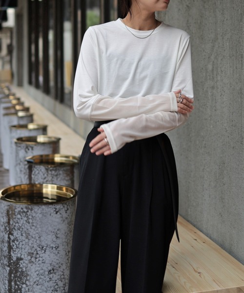 Marient(マリエント)の「シアー切替TEE(Tシャツ/カットソー・レディース・アイボリー/ブラック・FREE)」の13枚目の写真