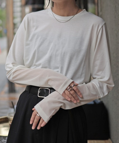 Marient(マリエント)の「シアー切替TEE(Tシャツ/カットソー・レディース・アイボリー/ブラック・FREE)」の15枚目の写真