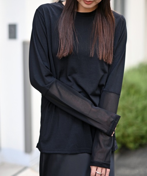 Marient(マリエント)の「シアー切替TEE(Tシャツ/カットソー・レディース・アイボリー/ブラック・FREE)」の8枚目の写真