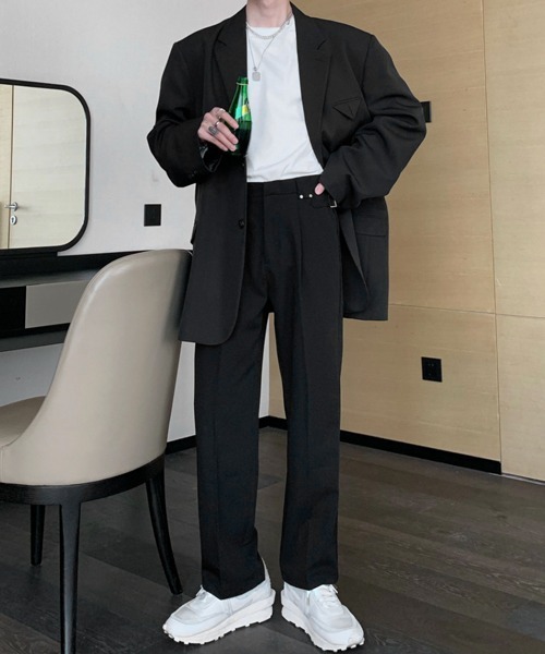 NOWLE（ノウル）の「【NOWLE】サイドベルト シングルタック セミワイド スラックス（スラックス・メンズ・ブラック/ベージュ/ホワイト・SMALL/MEDIUM/LARGE）」の6枚目の写真