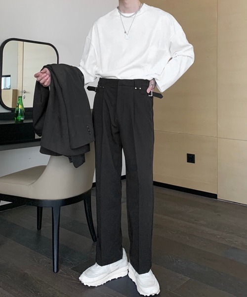 NOWLE（ノウル）の「【NOWLE】サイドベルト シングルタック セミワイド スラックス（スラックス・メンズ・ブラック/ベージュ/ホワイト・SMALL/MEDIUM/LARGE）」の15枚目の写真