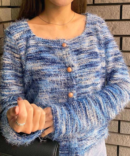 NANEA(ナネア)の「ボーダーシャギークロップドカーディガン(カーディガン/ボレロ・レディース・ホワイト/グレー/ベージュ/ブルー/ピンク/オレンジ・フリー)」の22枚目の写真