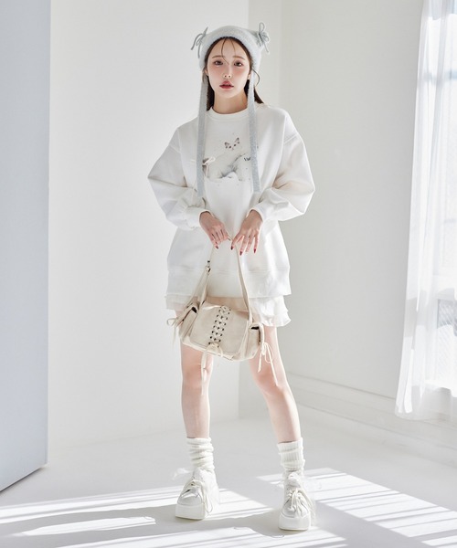 one after another NICE CLAUP(ワンアフターアナザーナイスクラップ)の「レースアップドロストバッグ(ショルダーバッグ・レディース・ダークブラウン/サックスブルー/アイボリー・FREE)」の4枚目の写真