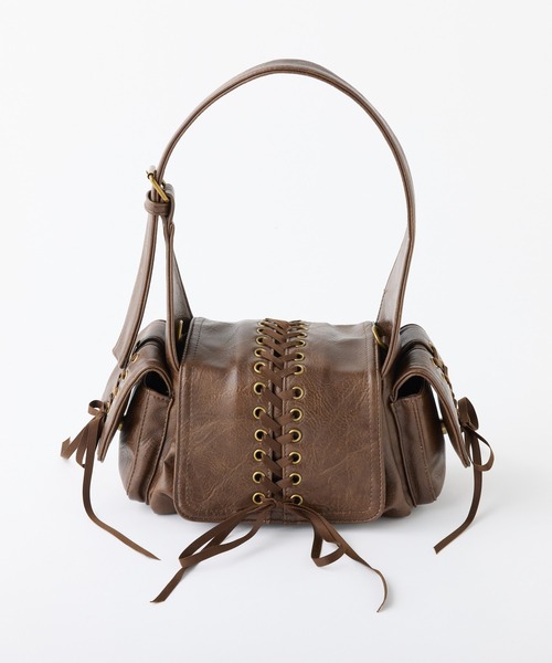 one after another NICE CLAUP(ワンアフターアナザーナイスクラップ)の「レースアップドロストバッグ(ショルダーバッグ・レディース・ダークブラウン/サックスブルー/アイボリー・FREE)」の7枚目の写真