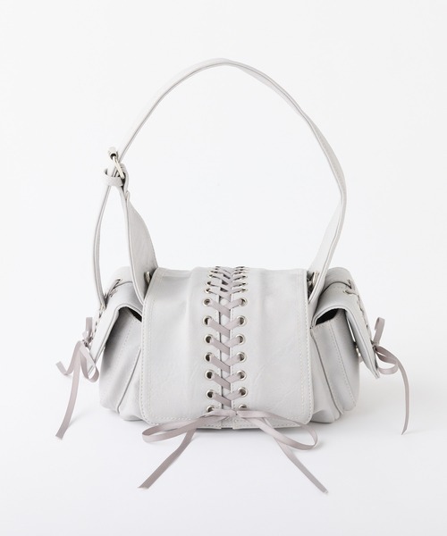 one after another NICE CLAUP(ワンアフターアナザーナイスクラップ)の「レースアップドロストバッグ(ショルダーバッグ・レディース・ダークブラウン/サックスブルー/アイボリー・FREE)」の8枚目の写真