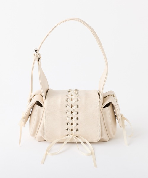 one after another NICE CLAUP(ワンアフターアナザーナイスクラップ)の「レースアップドロストバッグ(ショルダーバッグ・レディース・ダークブラウン/サックスブルー/アイボリー・FREE)」の9枚目の写真