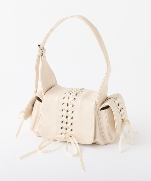 one after another NICE CLAUP(ワンアフターアナザーナイスクラップ)の「レースアップドロストバッグ(ショルダーバッグ・レディース・ダークブラウン/サックスブルー/アイボリー・FREE)」の22枚目の写真
