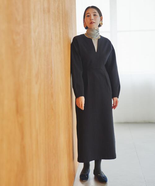 F by ROSSO（エフバイロッソ）の「F by ROSSO　『UR TECH』裏起毛ポンチワンピース（ワンピース・レディース・モカ/ブラック・38/36）」の2枚目の写真