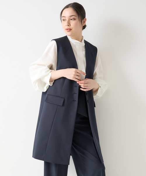 Tiara(ティアラ)の「シングルノーカラージレ(セットアップ対応)(ベスト・レディース・ネイビー/ベージュ・FREE)」の3枚目の写真