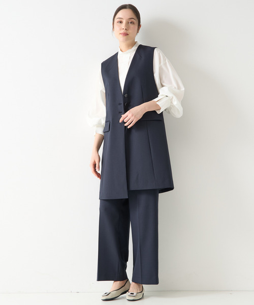 ella_selectshop ベスト　ジレ　ホワイト × ブラック セール】シングルノーカラージレ（セットアップ対応）（ベスト