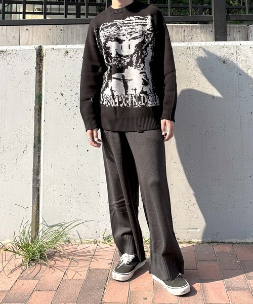 Bling Leads（ブリングリーズ）の「●Bling Leads●ダメージ加工 JQDクル-/Nニット（ニット/セーター・メンズ・ブラック/グレー・MEDIUM/LARGE）」の15枚目の写真