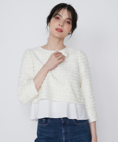《M Maglie le cassetto》ラメスパンコールツイードブラウス【セットアップ対応】（シャツ/ブラウス）｜Maglie le cassetto（マーリエ ル カセット）