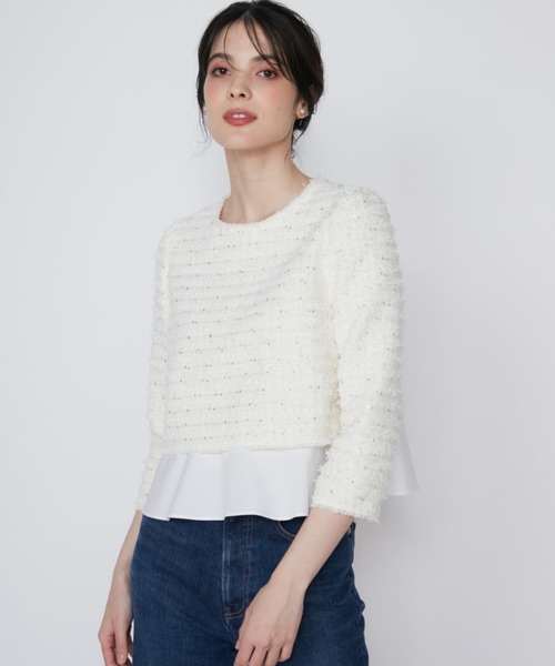 M マーリエル カセット ☆ラメスパンコールツイードブラウス M Maglie le cassetto》ラメスパンコールツイードブラウス