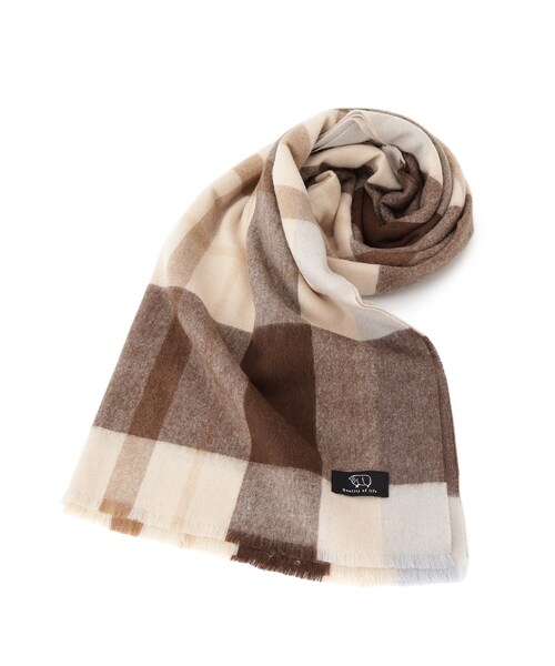 ITS'DEMO（イッツデモ）の「◆【手洗い可】格子ライトウール混ストール（ストール/ショール・レディース・イエロー系9/ブラウン系2/ベージュ系1/グレー系1/ダークブラウン系1/ライトパープル・00）」の3枚目の写真