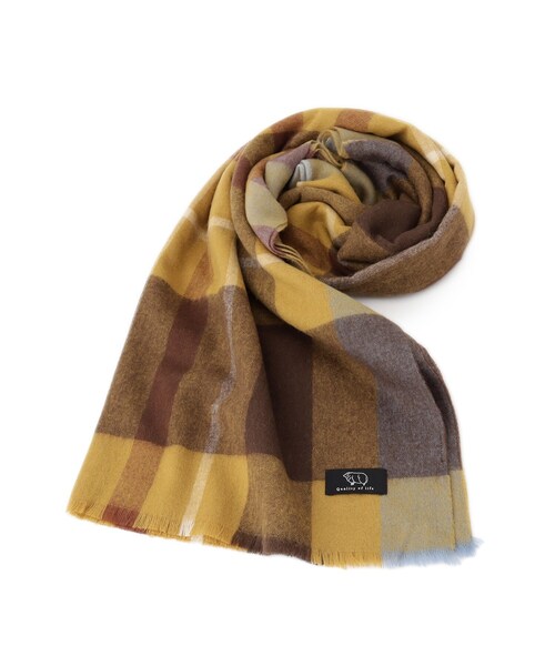 ITS'DEMO（イッツデモ）の「◆【手洗い可】格子ライトウール混ストール（ストール/ショール・レディース・イエロー系9/ブラウン系2/ベージュ系1/グレー系1/ダークブラウン系1/ライトパープル・00）」の6枚目の写真