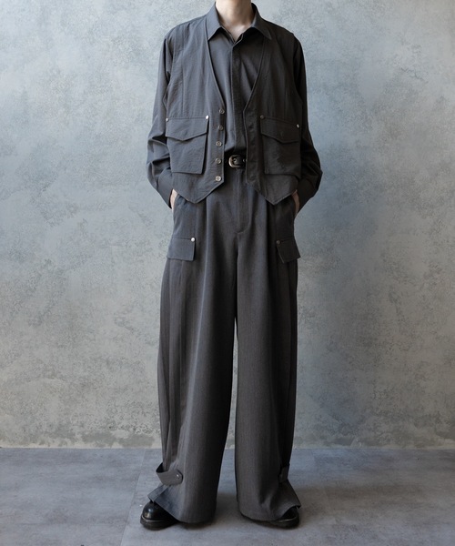 PHILTHEORY（フィルセオリー）の「Pleats docking slacks/プリーツドッキングスラックス（スラックス・メンズ・グレー/ブラック・3/2/1）」の3枚目の写真
