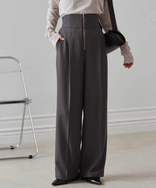 RANAN（ラナン）の「【4サイズ展開】きれいめ素材ハイウエストジップワイドパンツ（その他パンツ・レディース・ブラック/アイボリー/グレー/ベージュ・M/S/LL/L）」の4枚目の写真