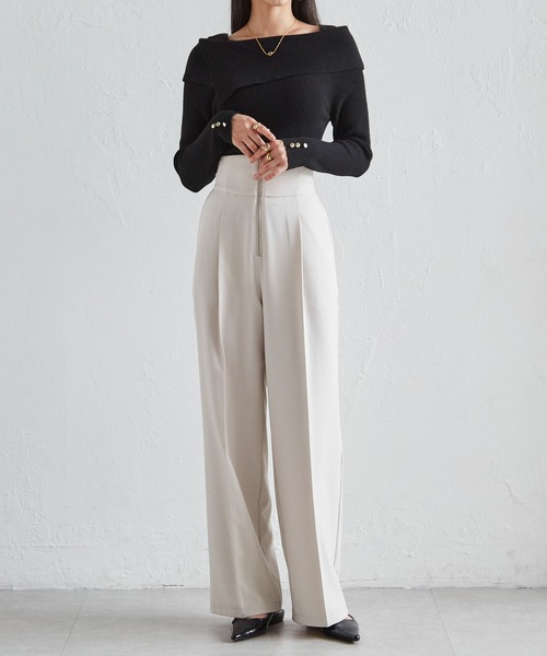 RANAN（ラナン）の「【4サイズ展開】きれいめ素材ハイウエストジップワイドパンツ（その他パンツ・レディース・ブラック/アイボリー/グレー/ベージュ・M/S/LL/L）」の16枚目の写真