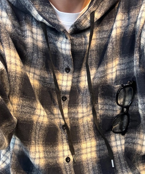 Theater code（シアターコード）の「Theater code × 6hourssleep オーバーサイズ チェックフーディシャツ（シャツ/ブラウス・メンズ・ブラック・M/L）」の9枚目の写真