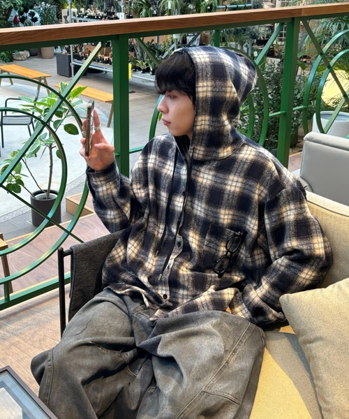 Theater code（シアターコード）の「Theater code × 6hourssleep オーバーサイズ チェックフーディシャツ（シャツ/ブラウス・メンズ・ブラック・M/L）」の10枚目の写真