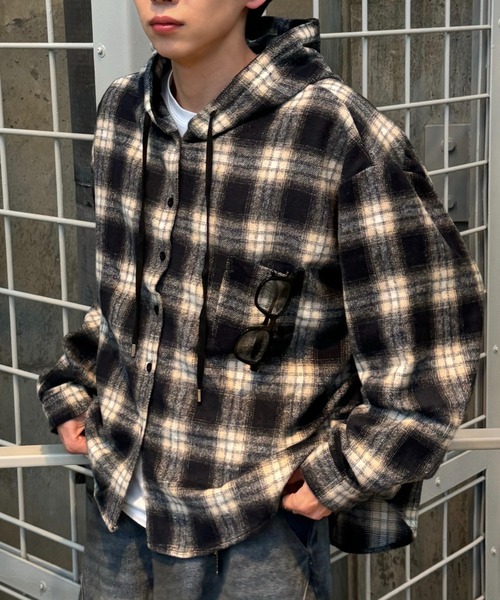 Theater code（シアターコード）の「Theater code × 6hourssleep オーバーサイズ チェックフーディシャツ（シャツ/ブラウス・メンズ・ブラック・M/L）」の7枚目の写真