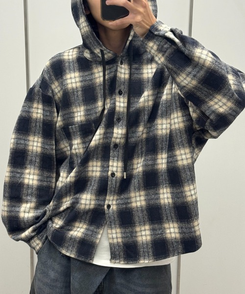 Theater code（シアターコード）の「Theater code × 6hourssleep オーバーサイズ チェックフーディシャツ（シャツ/ブラウス・メンズ・ブラック・M/L）」の12枚目の写真