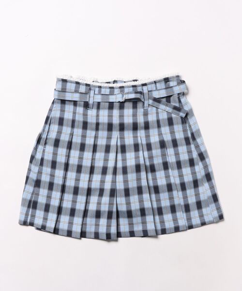 KP(ケーピー)の「troislapins(トロワラパン)ウエストレースチェックプリーツスカート(140~160)(スカート・キッズ・ブラック/サックスブルー・150cm/160cm/140cm)」の2枚目の写真