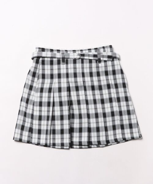 KP(ケーピー)の「troislapins(トロワラパン)ウエストレースチェックプリーツスカート(140~160)(スカート・キッズ・ブラック/サックスブルー・150cm/160cm/140cm)」の1枚目の写真