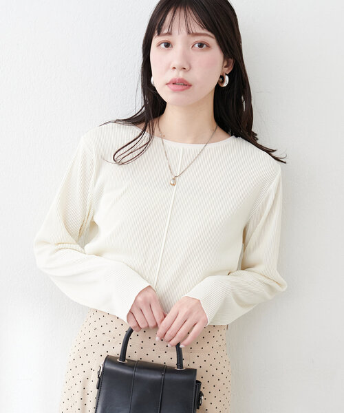 natural couture(ナチュラルクチュール)の「【WEB限定】前後2WAYストライプ調カットソー(Tシャツ/カットソー・レディース・オフホワイト/ブラック/サックスブルー・FREE)」の5枚目の写真