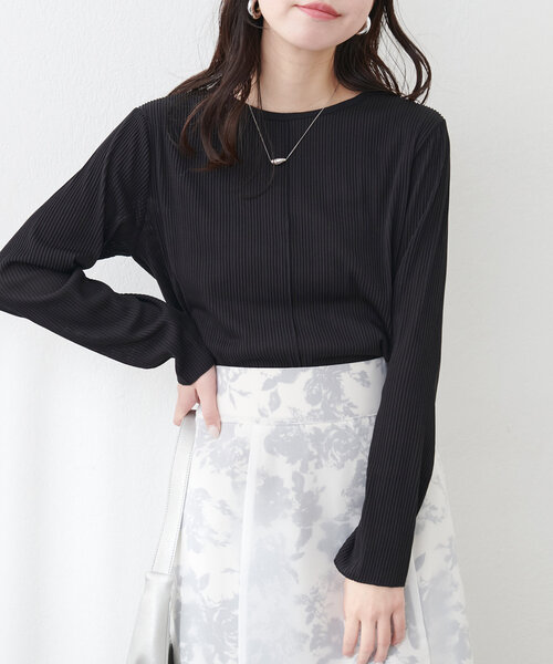natural couture(ナチュラルクチュール)の「【WEB限定】前後2WAYストライプ調カットソー(Tシャツ/カットソー・レディース・オフホワイト/ブラック/サックスブルー・FREE)」の16枚目の写真