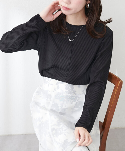 natural couture(ナチュラルクチュール)の「【WEB限定】前後2WAYストライプ調カットソー(Tシャツ/カットソー・レディース・オフホワイト/ブラック/サックスブルー・FREE)」の19枚目の写真
