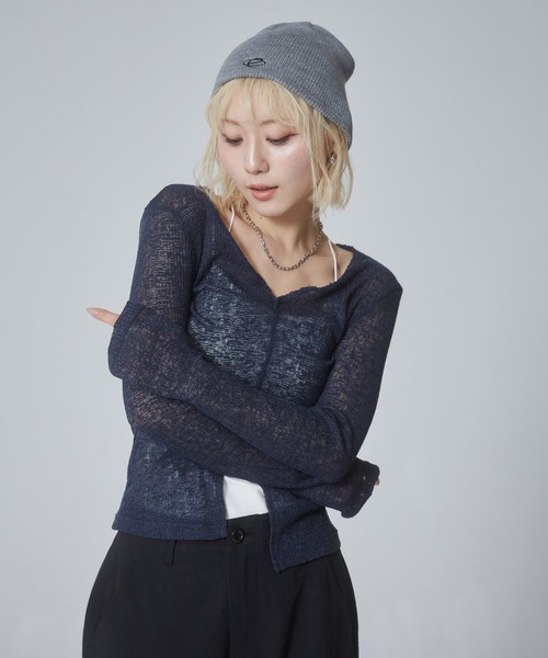 ENVYM（アンビー）の「ワンポイントロゴビーニー（ニットキャップ/ビーニー・レディース・グレー/ブラック・FREE）」の11枚目の写真