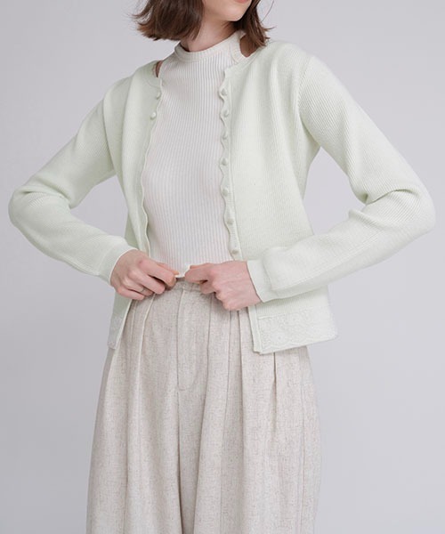 WILLFULLY（ウィルフリー）の「lace combination scallop knit cardigan（カーディガン/ボレロ・レディース・ライム/グレー・FREE）」の7枚目の写真