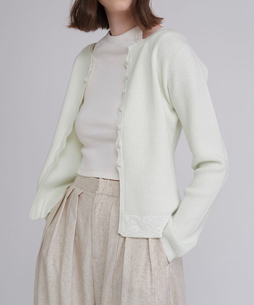 WILLFULLY（ウィルフリー）の「lace combination scallop knit cardigan（カーディガン/ボレロ・レディース・ライム/グレー・FREE）」の8枚目の写真