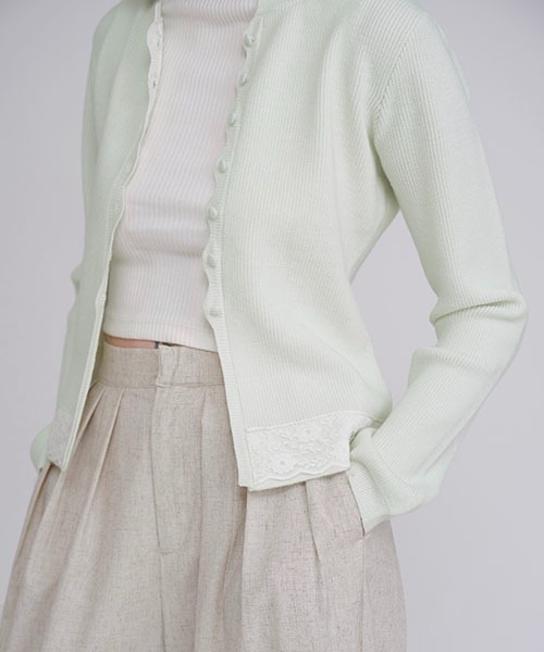 WILLFULLY（ウィルフリー）の「lace combination scallop knit cardigan（カーディガン/ボレロ・レディース・ライム/グレー・FREE）」の10枚目の写真