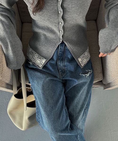 WILLFULLY（ウィルフリー）の「lace combination scallop knit cardigan（カーディガン/ボレロ・レディース・ライム/グレー・FREE）」の6枚目の写真
