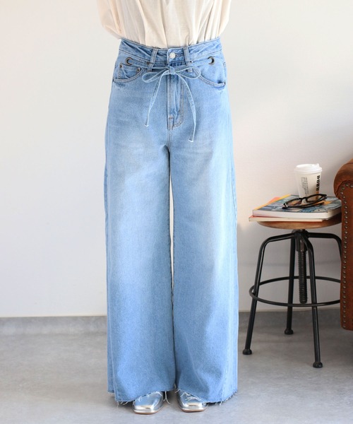 cepo（セポ）の「〈セットアップ対応〉ハトメ加工リボンコードワイドデニムパンツ（デニムパンツ・レディース・ネイビー×ホワイト/ブルー系2・S/M/L）」の10枚目の写真
