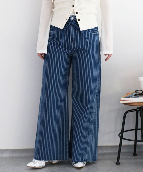 cepo（セポ）の「〈セットアップ対応〉ハトメ加工リボンコードワイドデニムパンツ（デニムパンツ・レディース・ネイビー×ホワイト/ブルー系2・S/M/L）」の15枚目の写真
