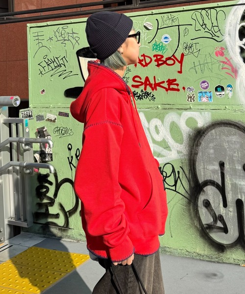 CIAOPANIC TYPY(チャオパニックティピー)の「【SOUNDS GOOOOD / サウンズグッド】ハンドステッチZIPパーカー(パーカー・メンズ・オフホワイト/レッド・ONE SIZE)」の8枚目の写真