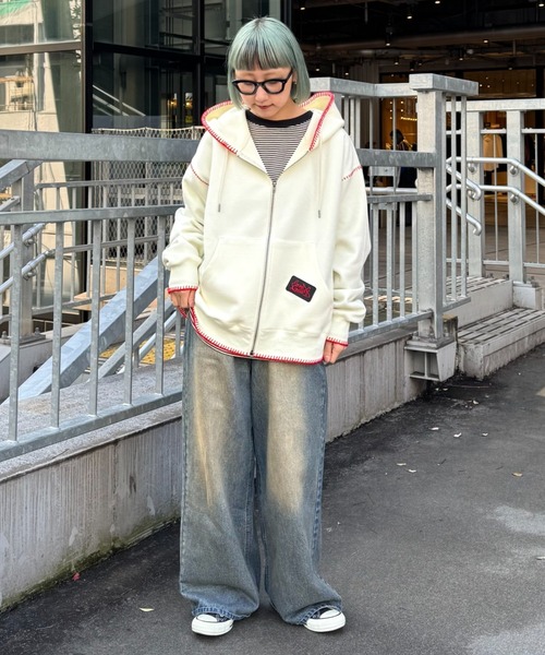 CIAOPANIC TYPY(チャオパニックティピー)の「【SOUNDS GOOOOD / サウンズグッド】ハンドステッチZIPパーカー(パーカー・メンズ・オフホワイト/レッド・ONE SIZE)」の14枚目の写真