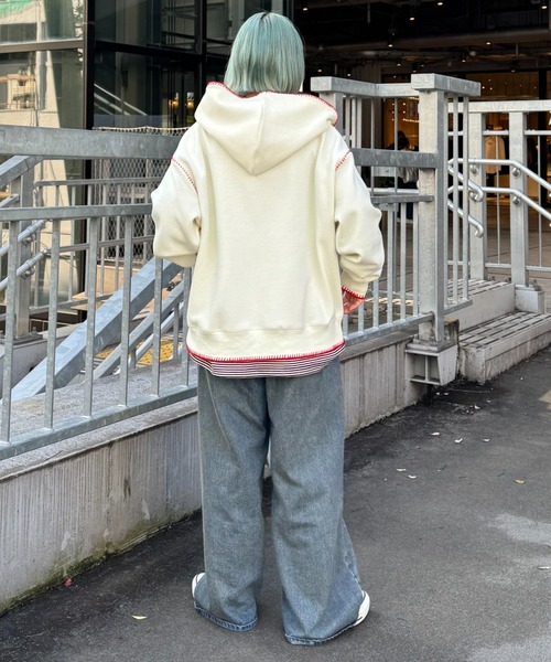 CIAOPANIC TYPY(チャオパニックティピー)の「【SOUNDS GOOOOD / サウンズグッド】ハンドステッチZIPパーカー(パーカー・メンズ・オフホワイト/レッド・ONE SIZE)」の16枚目の写真