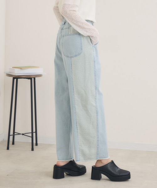 Paradise Picnic（パラダイスピクニック）の「CYAN　ツイードコンビワイドデニム（デニムパンツ・レディース・ネイビー/ブルー/アイボリー・SMALL/MEDIUM）」の3枚目の写真