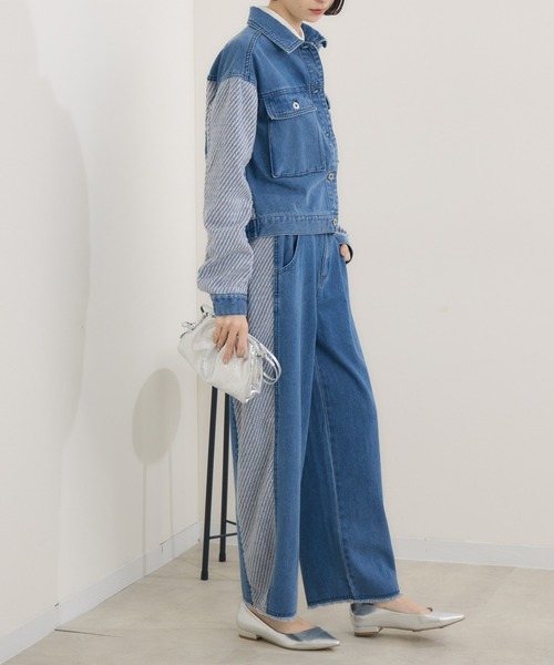 Paradise Picnic（パラダイスピクニック）の「CYAN　ツイードコンビワイドデニム（デニムパンツ・レディース・ネイビー/ブルー/アイボリー・SMALL/MEDIUM）」の18枚目の写真