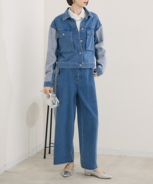 Paradise Picnic（パラダイスピクニック）の「CYAN　ツイードコンビワイドデニム（デニムパンツ・レディース・ネイビー/ブルー/アイボリー・SMALL/MEDIUM）」の16枚目の写真