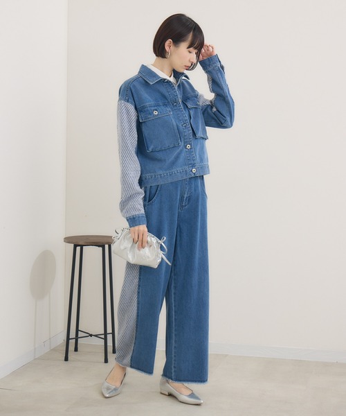 Paradise Picnic（パラダイスピクニック）の「CYAN　ツイードコンビワイドデニム（デニムパンツ・レディース・ネイビー/ブルー/アイボリー・SMALL/MEDIUM）」の15枚目の写真